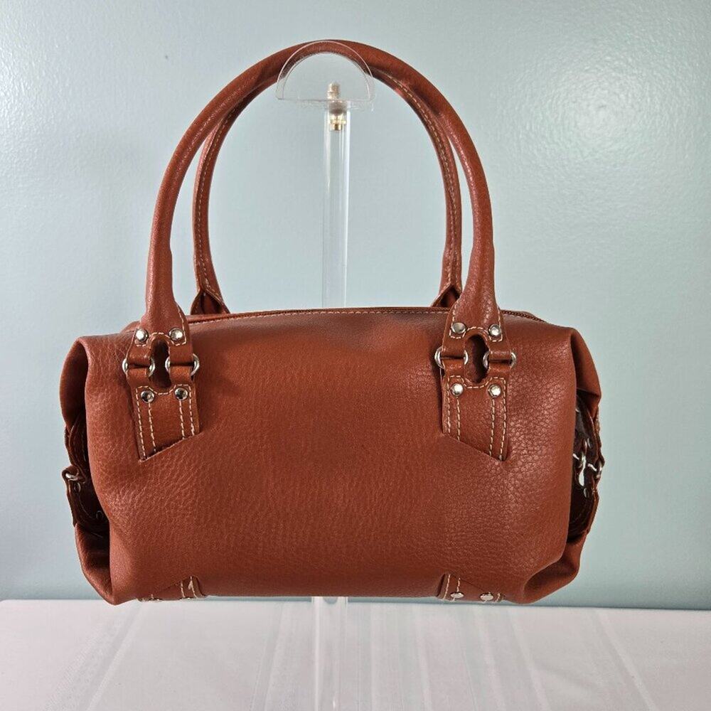 St Johns Bay Faux Leather Double Strap Burnt Orange Rust Satchel Purse Bag NEW